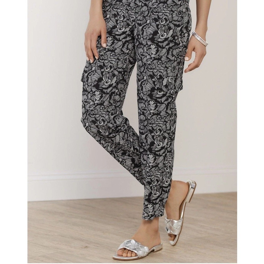 Soft Surroundings Go Lively Floral Cargo Pants Womens XS Black White Utility